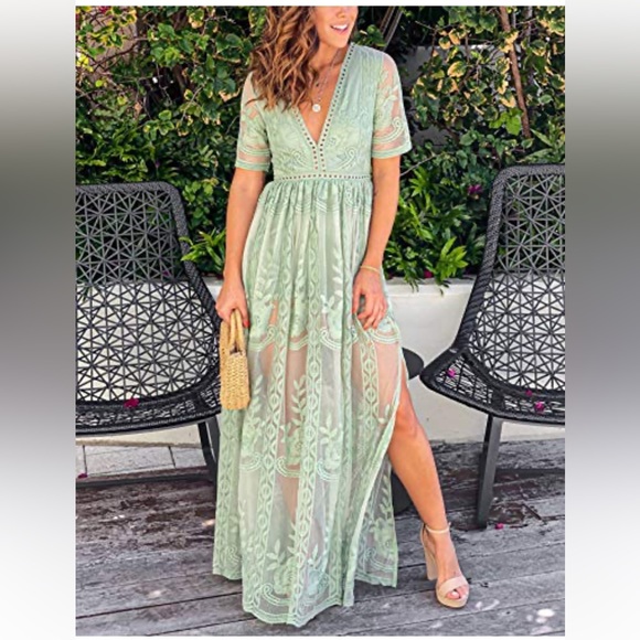 Dresses & Skirts - Sea Foam Green Mesh Deep V Dress Brand New Size S